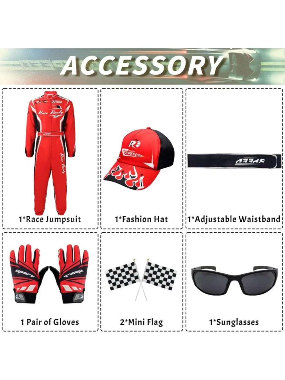 Unisex Race Car Driver Costume with Accessories for Halloween & Dress-Up Fun